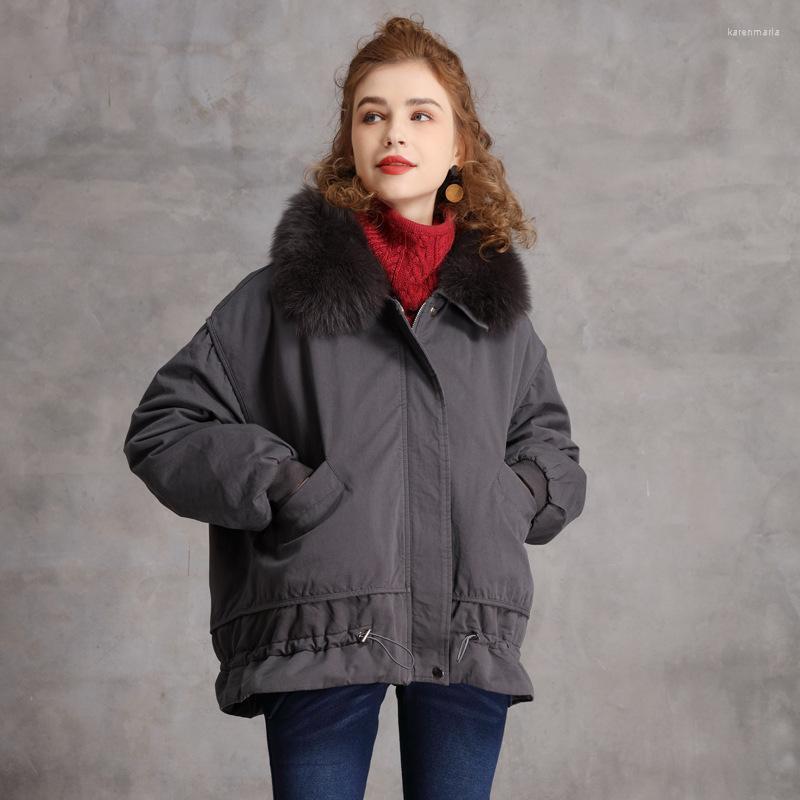

Women's Down & Parkas Johnature Women Casual Thick Gray Coats Zipper Warm Turn-down Collar Pockets 2022 Winter Vintage Female Kare22