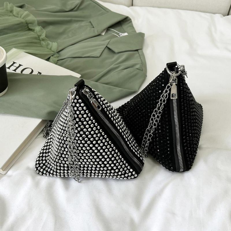 

Evening Bags Fashion Zongzi Shaped Rhinestones Shoulder Crossbody Bag For Female Wedding Cylinder Purse Chain Messenger GiftsEvening Evening, Black