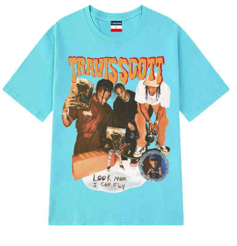 

Travis Designer Palm Essential T Shirt High Street Hip Hop Singer Portrait Printed Loose Round Neck Trend Oversized Vintage White Plain Blank Angle Tshirt