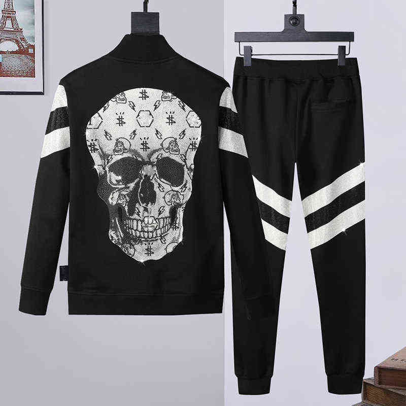 

Men crystal Skull designer Tracksuits Cardigan Jacket+pants 2 Piece Sets Casual Punk Sweatshirts print letter sportswear Long sleeve Hoodie, 17