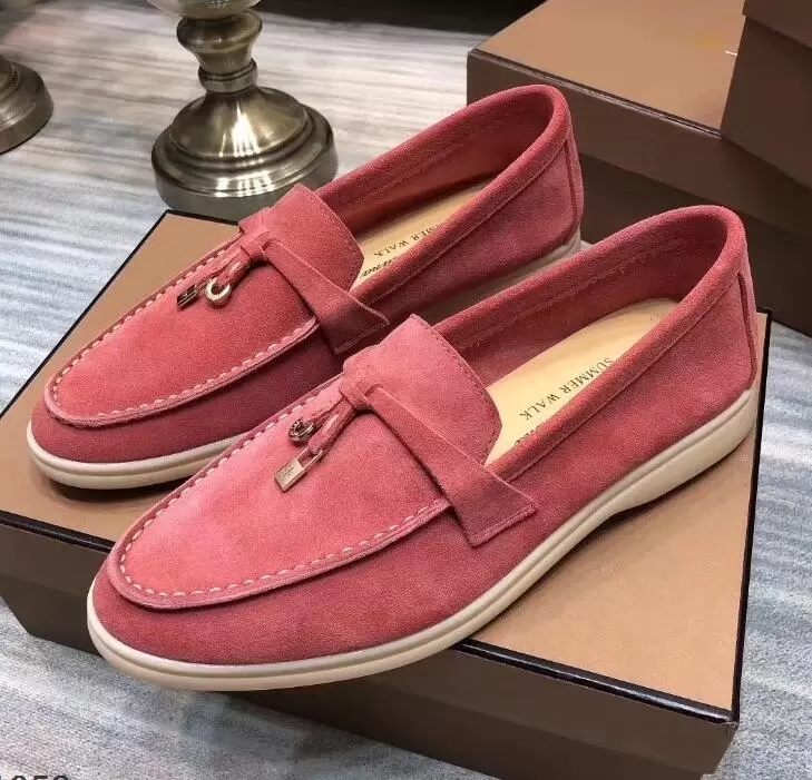 

LORO PIANA Summer Charms embellished Walk suede loafers Couples shoes Genuine leather casual slip on flats for men Luxury Designer flat