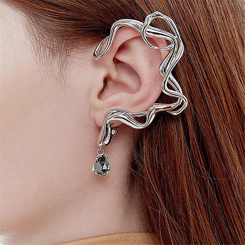 

Dangle & Chandelier 1PCS Snake Irregular Clip Earrings For Women Punk Geometric Design Hanging With Rhinestone Vintage Statement