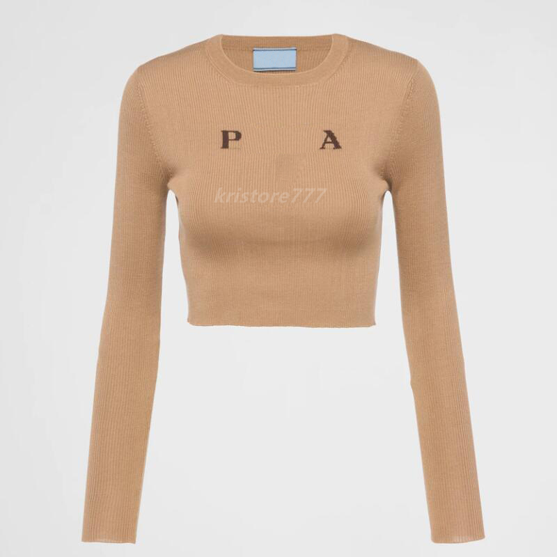 

2022 women slim short sweaters knits designer tops with letters print girls milan runway designer tank crop top shirt high end long sleeve stretch pullover shirts, White