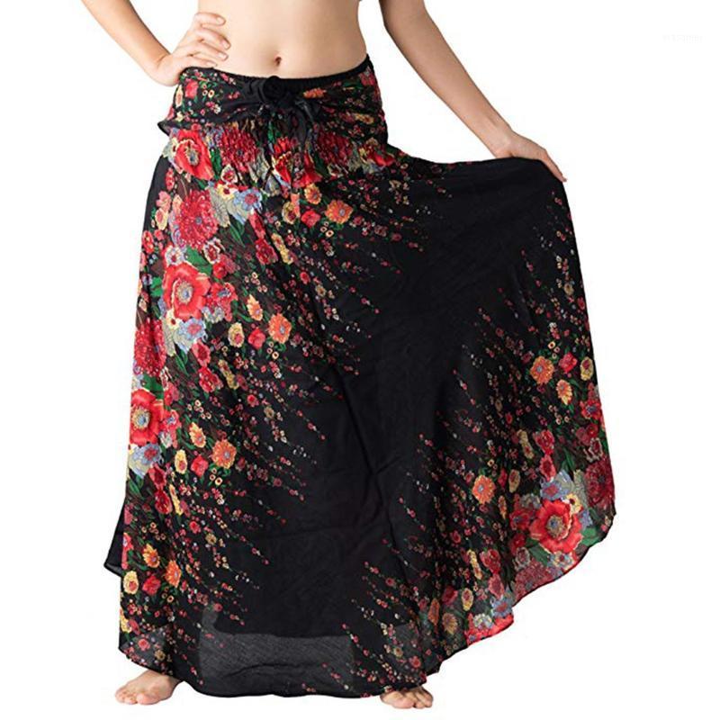 

Woman Dress Polyester Women Long Hippie Bohemian Gypsy Boho Flowers Elastic Waist Floral Halter Skirt Drop Skirts, Red