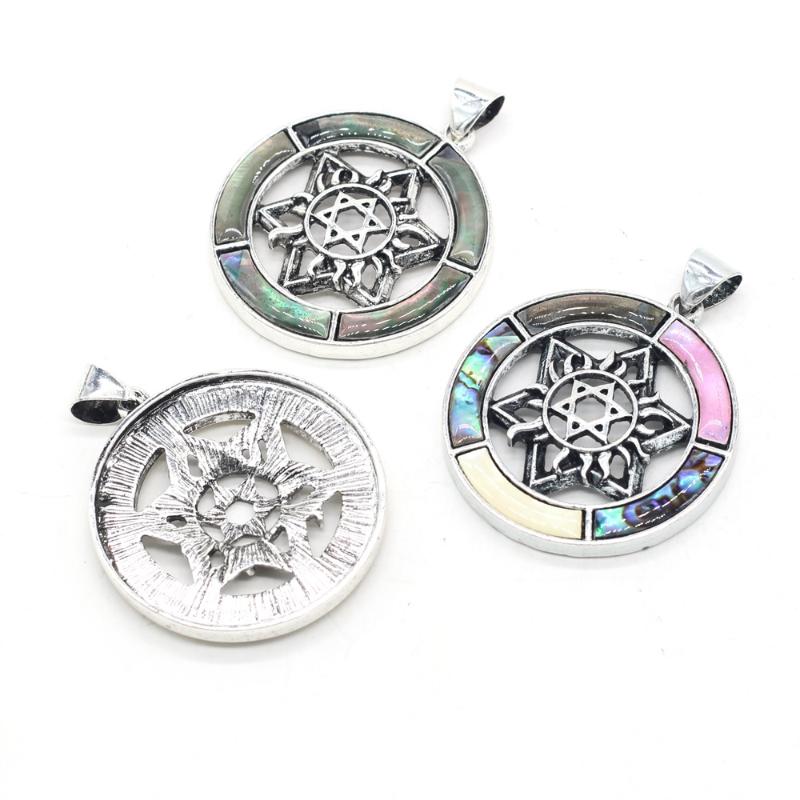 

Pendant Necklaces Charms Round Shape Shell Natural Abalone For Making Women Men Jewerly Necklace Party Gift 42x42mm