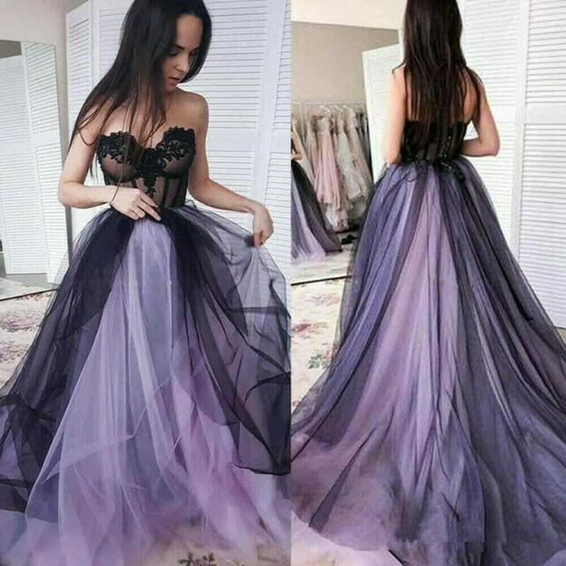Robes De Soirée Gothique Noir De Mariage Sexy Dos Nu Haut Côté Split A-ligne Robe De Mariée Robes De Dentelle Avec Voile Robe De Novia