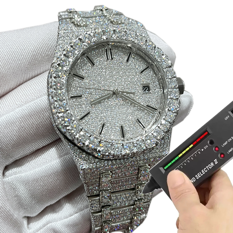 2022 New Version VVS Moissanite mens watches Automatic Silver diamonds pass test ETA movement 904L stainless steel iced out sapphire watch waterp