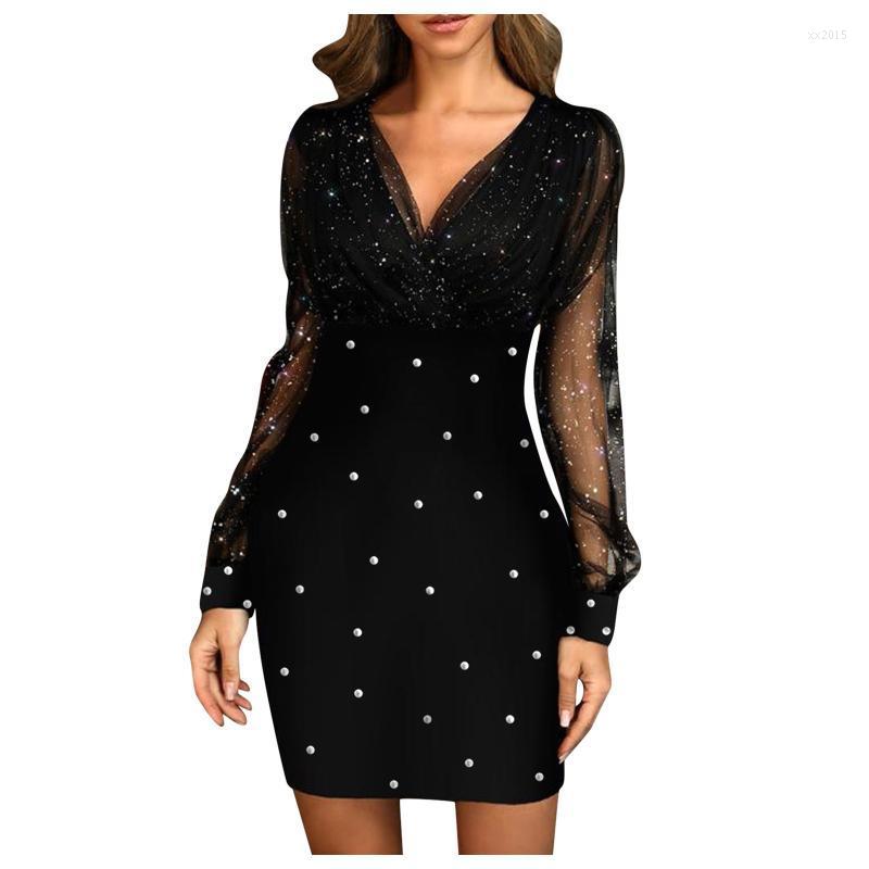 

Casual Dresses Women Sequins Sexy Dress 2022 Spring Autumn Long Sleeve Slim Black Retro Elegant Party Culb Plus Size Female