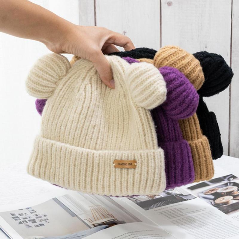 

Beanie/Skull Caps Beanie Hat Bear Ears Shape Knitted Autumn Winter Windproof Warm For Outdoor, Khaki