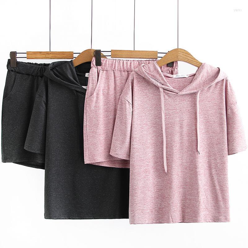 

Vintage Fashion 2 Piece Outfits Womens Hooded Casual Pullover High Waist Short Pants 2-piece Set Lady Summer Sets Streetwear Women's Track, Pink suit