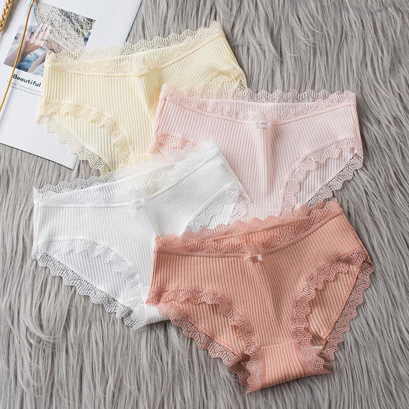 

Solid Color Womens Panties Lace Threaded Underwear Female Mid-waist Soft Comfortable Lingerie Girl Sexy Woman Clothes