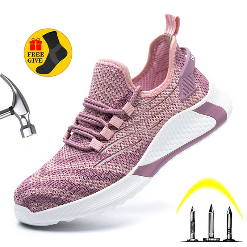 

Women Composite Toecap Shoes Men Work Sneakers Safety Shoes Men Lightweight Work Boots Indestructible Work Shoes, Pink