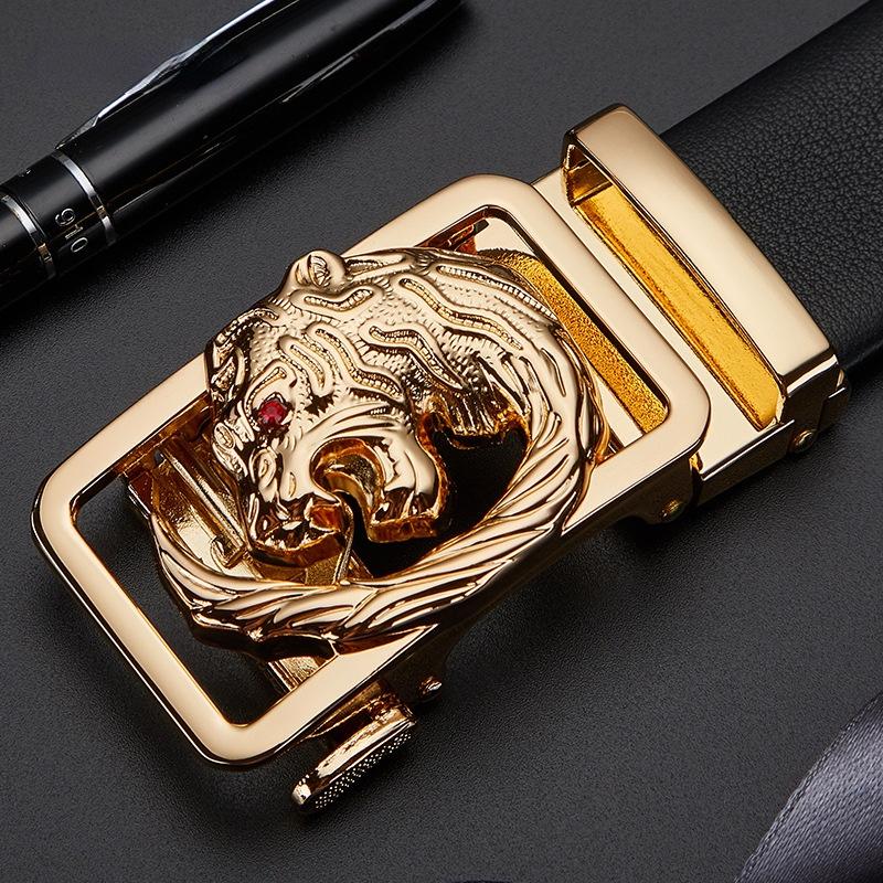 

Belts Men's Lion Button Leather Belt Simple Leisure Business Luxury Stainless Steel Cowskin 110-130Belts, Black