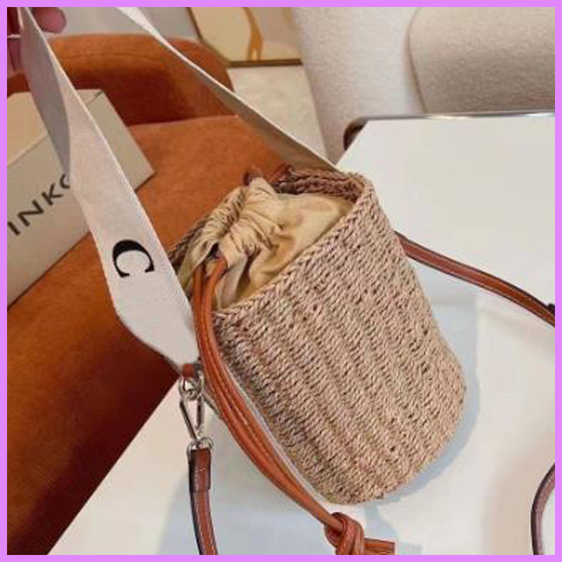 

Drawstring New Basket Women Bucket Bag Straw Bags Handbag Tote Beach Shoulder Crossbody Womens Handbags Designers Totes Purse NICE G224134Fh, Khaki
