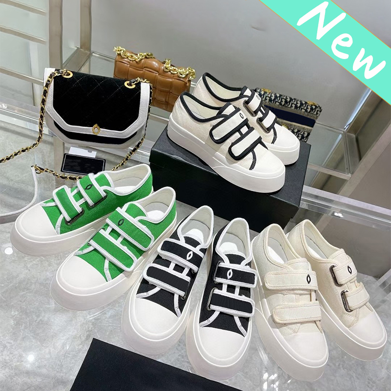 

2022 Fashion casual shoes cnel Seasonless Canvas Double Strap Sneaker green triple white black women designer sneakers low luxury womens trainers US 5-10, 02 green white