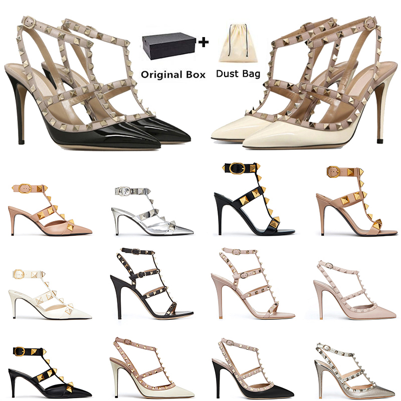 

With Box 2022 fashion rockstud designer high heels dress shoes patent leather rivets pointed toe Peep-toes women heel sandals sexy luxurys lady rivets pumps sneakers, A#31 35-42