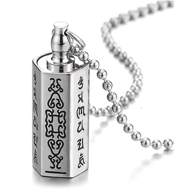 

Stainless Steel Hexagon Pendant Necklace Cremation Urn Pill Box Memorial Hold Ashes Stash Locket Tibetan Jewelry for Men Women