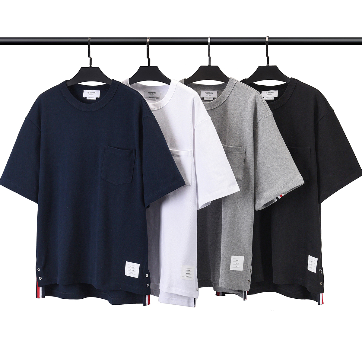 

TB Men's T-Shirts Summer New Casual Cotton Loose Doll Sleeve Striped Round Neck Women's Classic Split Top Jacket #S-XXXL, Blue