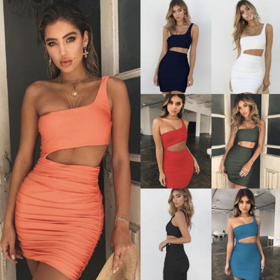 

Designer Women Sexy Dress One-shoulder Night Club With Buttocks 7 Colors And 5 Sizes, Blue