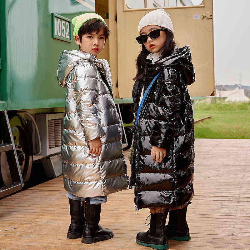 

2022 New Winter Bright Down Jacket Soft Fashion Toddler Boy Girls Down Jacket Medium And Long Boys And Girls Outerwear for 5-12y J220718, Pink