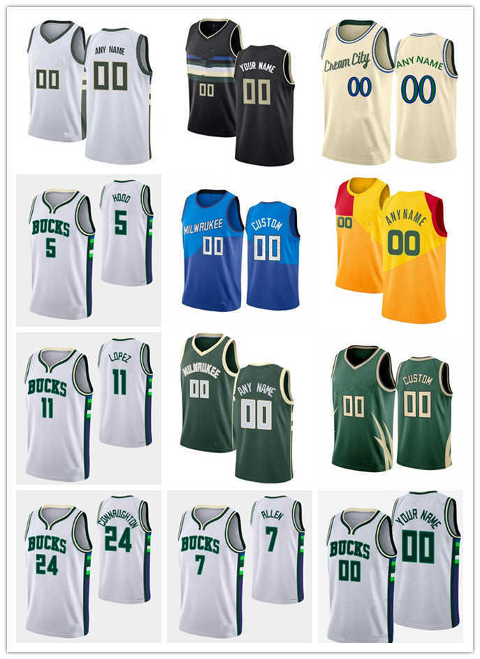 75th Men personnalisés femmes jeunes Milwaukee'''Bucks''24 Pat Connaughton 7 Grayson Allen 5 Rodney Hood 11 Brook Lopez Basketball Jerseys