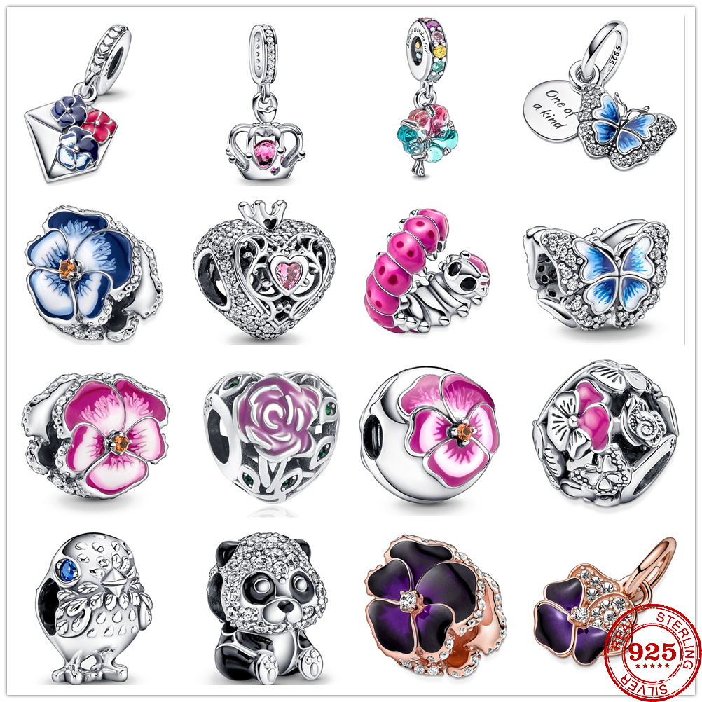 925 perles de charme en argent balancent printemps fleur papillon perle Fit Pandora bracelet à breloques bijoux à bricoler soi-même accessoires