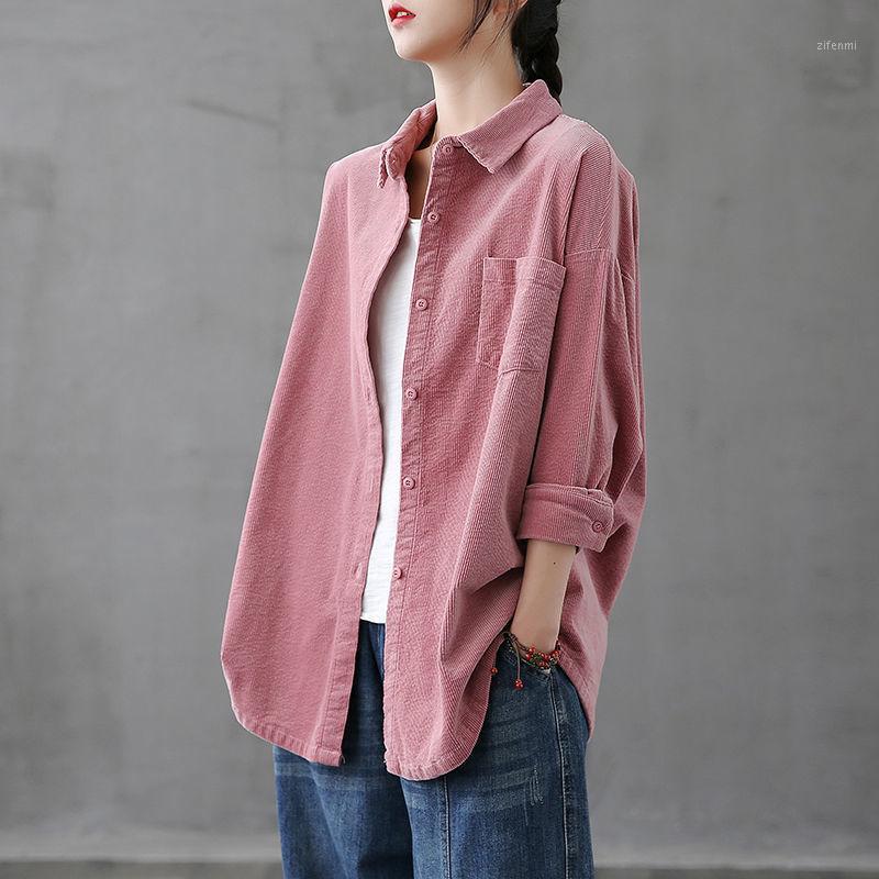 

Women's Blouses & Shirts Corduroy Solid Women Autumn 2022 Long-Sleeved Pocket Casual All Match Female Outwear Coats Tops, Pink