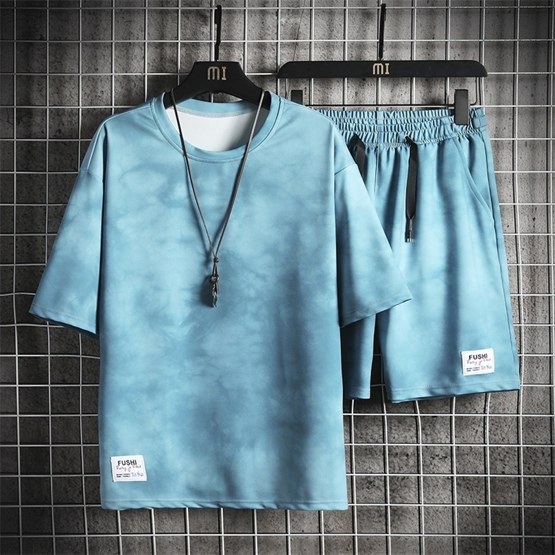 

Summer Mens Casual Set Fashion 2 PCS Sportswear Suit Short Sleeve T-shirt Shorts Sets Male Sportswear Tracksuit Men 201128, White 001