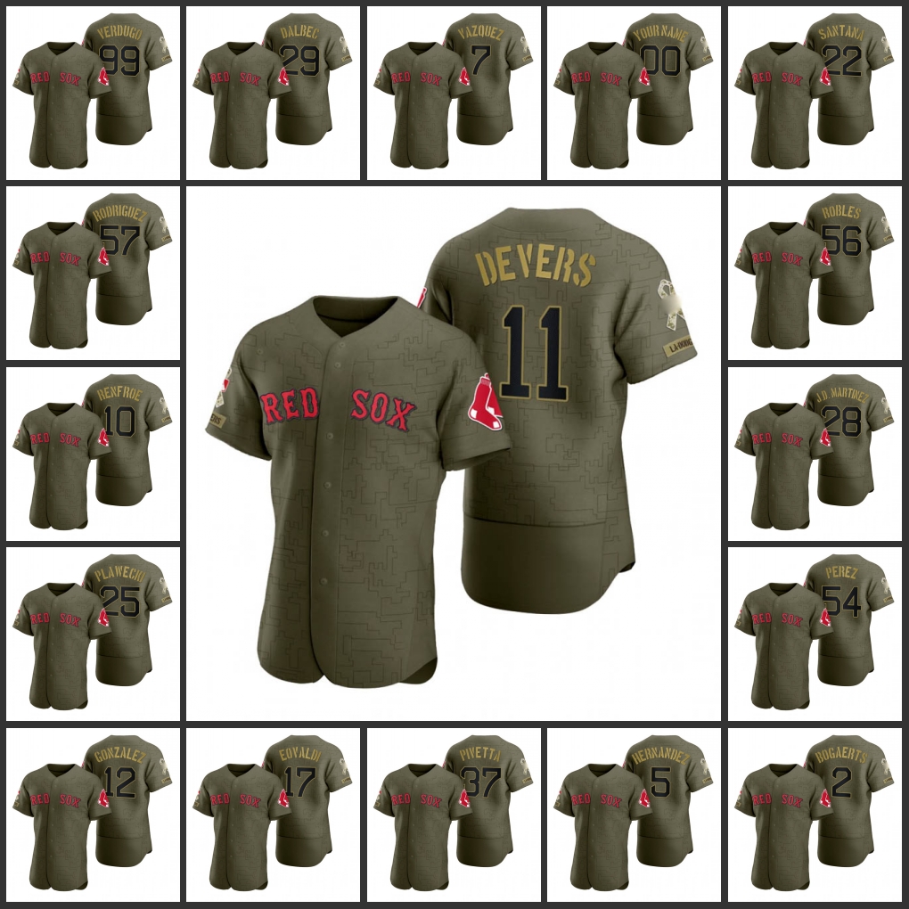 

Boston Red''Sox''Men J.D. Martinez FWade Boggs David Ortiz Enrique Hernandez Kevin Plawecki Custom Women Youth Green Salute to Service Digital Camo Jersey