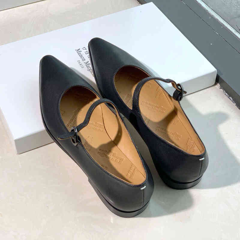 Dress Shoes summer MM6 Mary Jane women's shoes French pointed low heel flat sole single leather