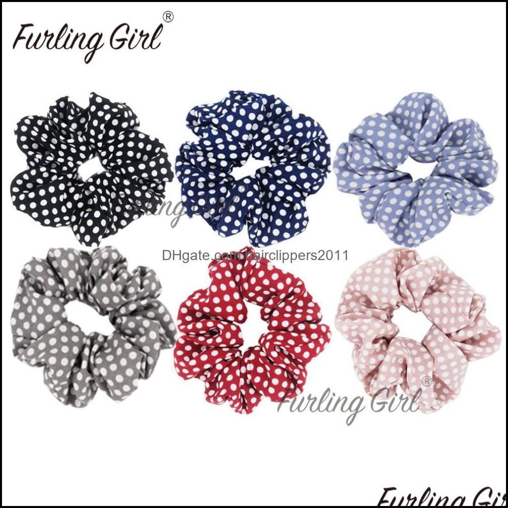 

Hair Accessories Tools Products Furling Girl 1Pc Polka Dots Design Chiffon Fabric Scrunchy Ponytail Holder Ties Gum Bands Drop Delivery 20