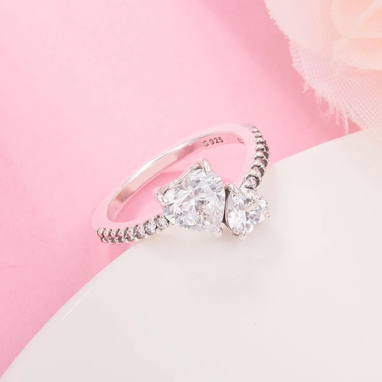 

Authentic 925 Sterling Silver Ring Double Heart Sparkling Ring luxury for Women 2022 Girls Fit Pandora Fashion Jewelry 2022 New Mother's Day Gift 191198C01