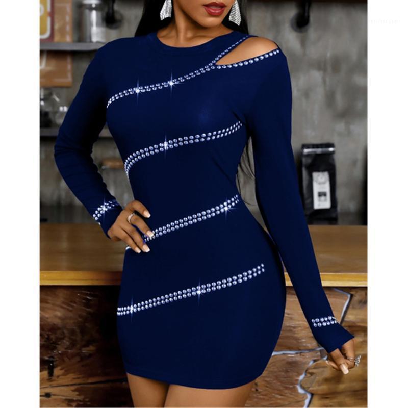 

Casual Dresses Ladies Dress Sexy Shoulder Hollow Rivet Long Skinny Mini For Women Birthday, Jh