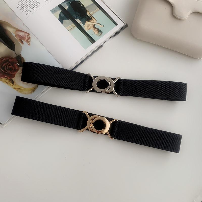 

Belts Elastic Wide Waist Belt Metal Buckle Ladies Dress Solid Color Black Women BeltsBelts, Silver