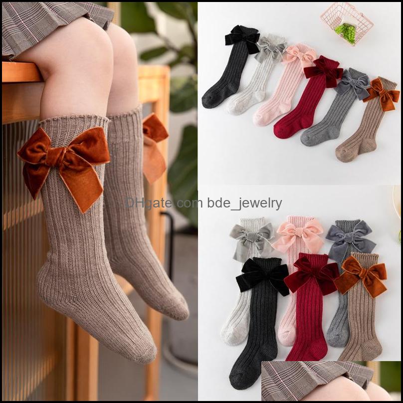 

Socks Ins Baby Girls Knee High Kids Toddler Sock Veet Bow Cotton Mid For Little Girl Knitting Tube Z1952 Bdejewelry Dh7Dj, Wine red
