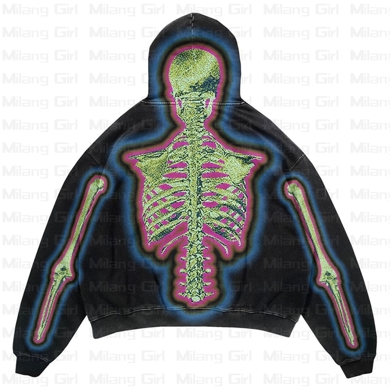 

Men s Hoodies Sweatshirts Y2K Skeleton Pullover Female Harajuku Hooded 220823, Black