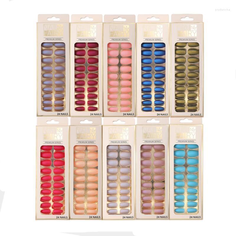 

False Nails 24pcs Dazzling Color Coffin Mid-length Wear Finished Nail Tips Press Red Glitter Art Fake Prud22, White