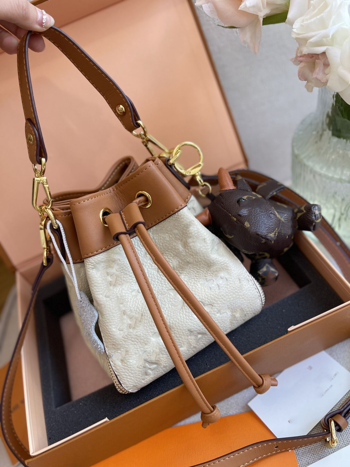 Sac Top en cuir de vache avec cordon de serrage, baril de champagne 5A, sac fourre-tout de luxe de styliste de mode de qualité haut de gamme