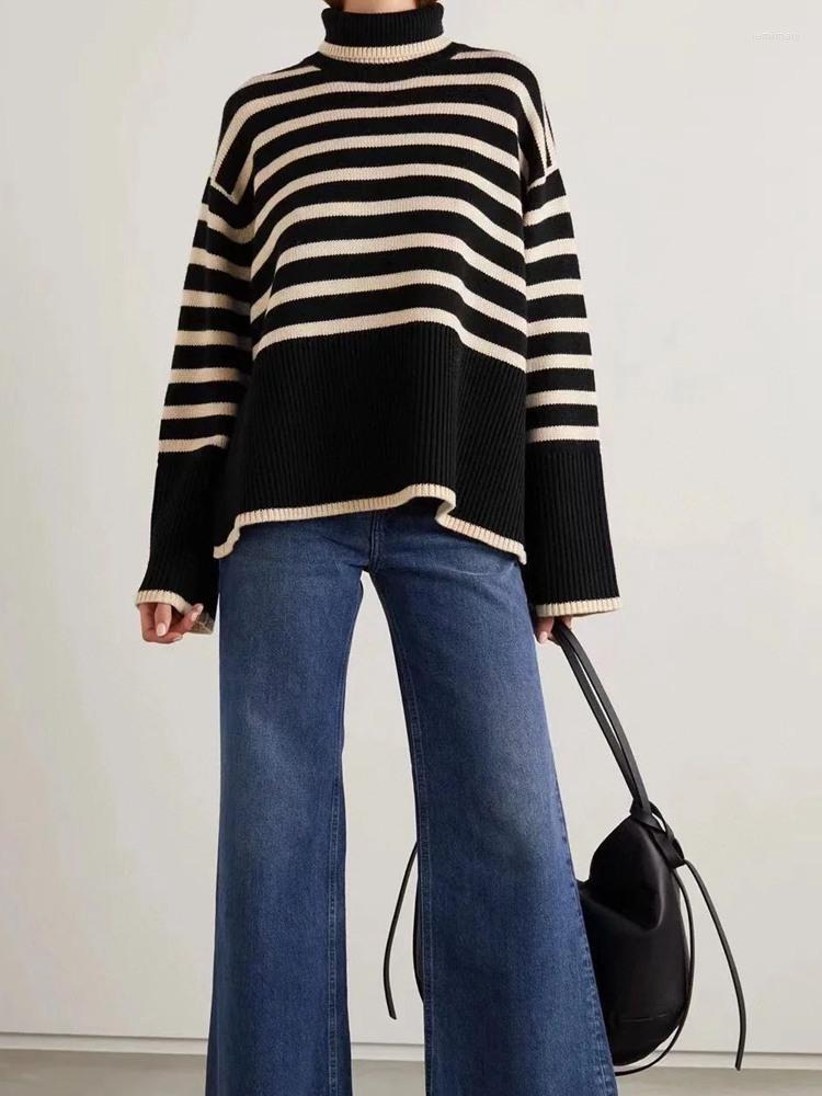 

Women' Sweaters Women Style Autumn Wool Turtleneck Striped Casual Pullovers Loose Long Sleeves SweaterWomen' Jemi22, Black