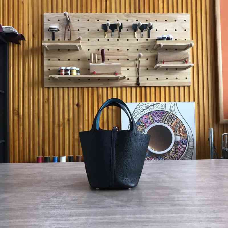 

h Tc Kraft Vegetable Basket Bag 18cm Black Wrist Wax Line Portable Women's