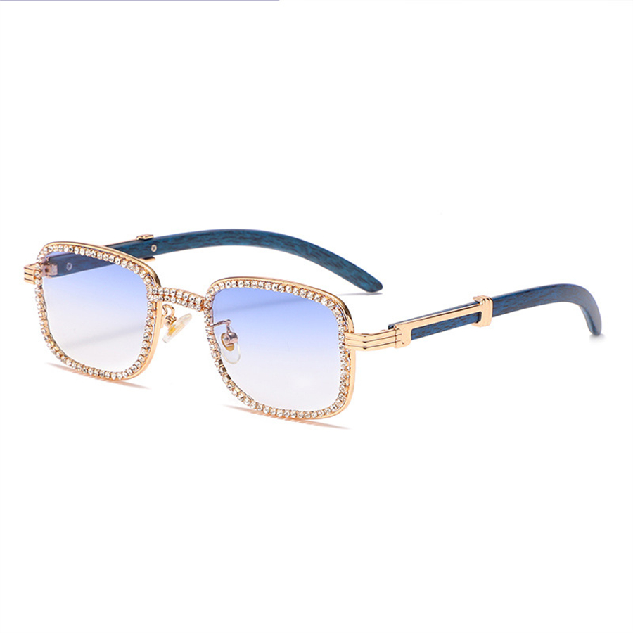 Square Sunglasses Exquisite Handmade Chain Flat Mirror Retro Wood Grain Personality Wholesale Sun Glasses