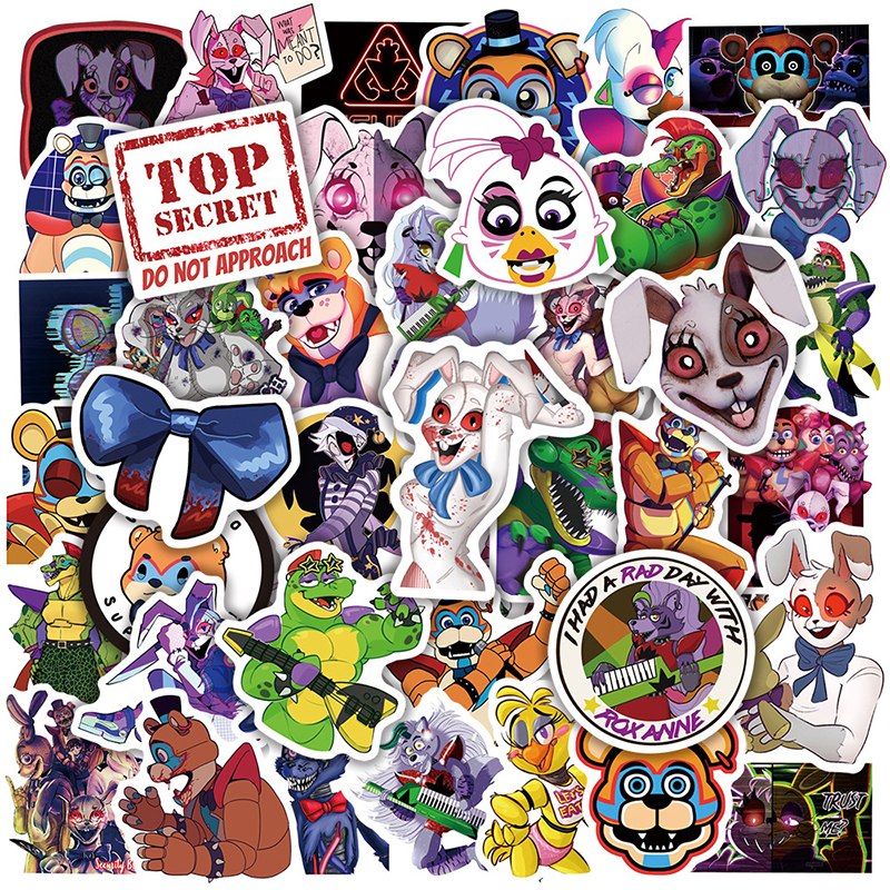 

50Pcs FNAF Security Breach Cartoon Horror Game Graffiti Stickers For Skateboards Laptop Luggage Diy Kids Phone Gift, Multi colors