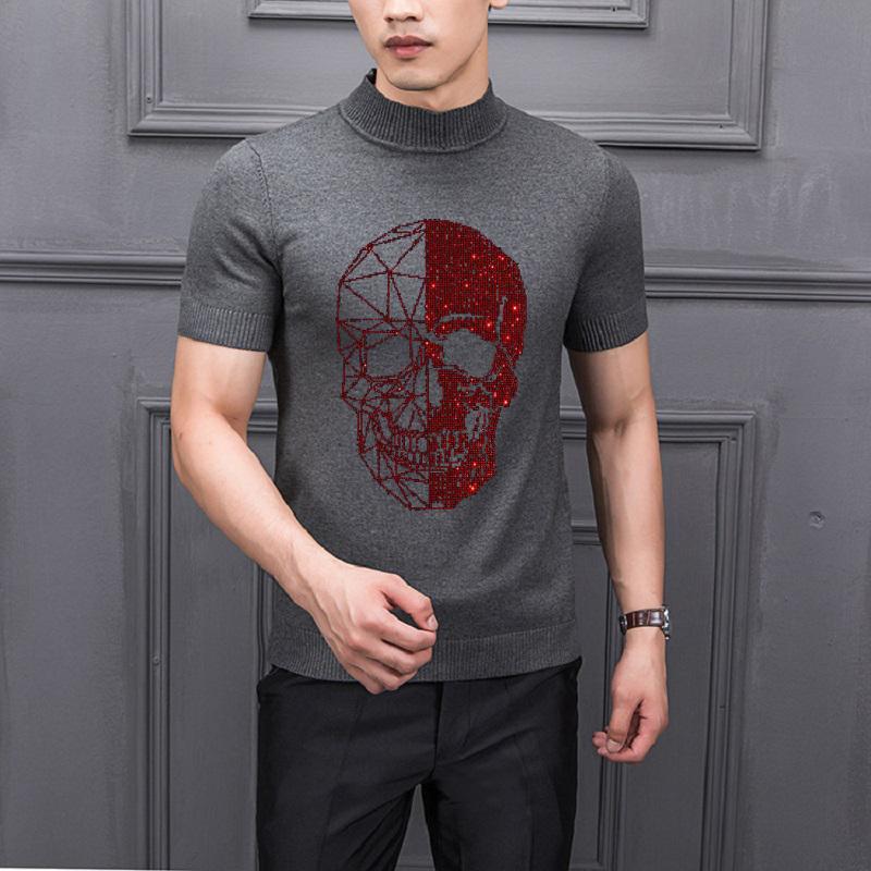 

Men's Sweaters Luxury Short Sleeve Top Men's High Quality Sweat Sweater Half-Sleeved Skull Drilling Hip Hop Male Knitting PulloverMen's, As shown asian size