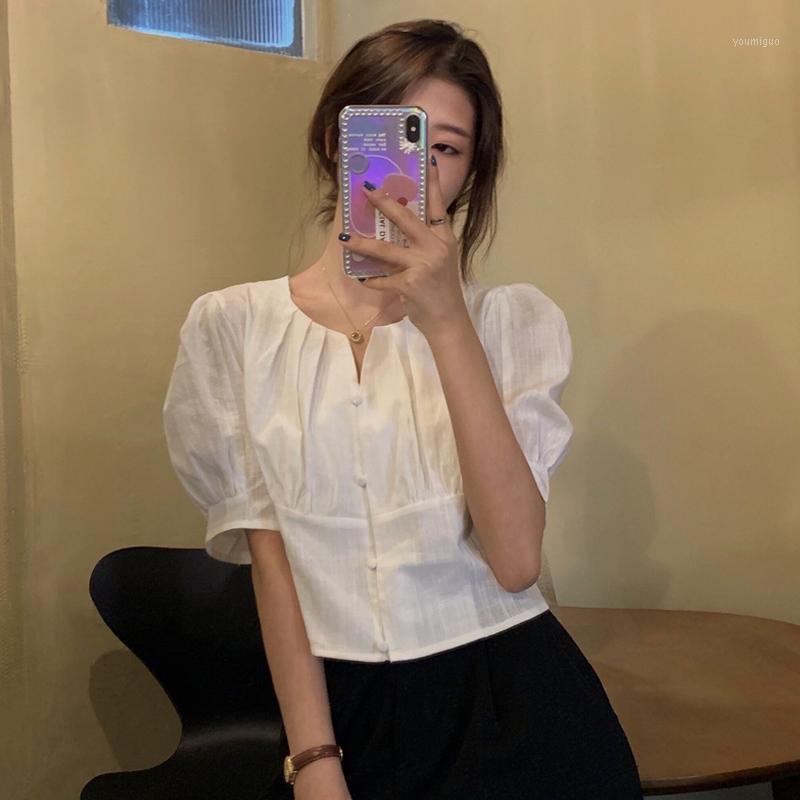 

Women's Blouses & Shirts Women French Puff Sleeve Shirt Female Summer Style Small White Design Niche Chic Top, Black