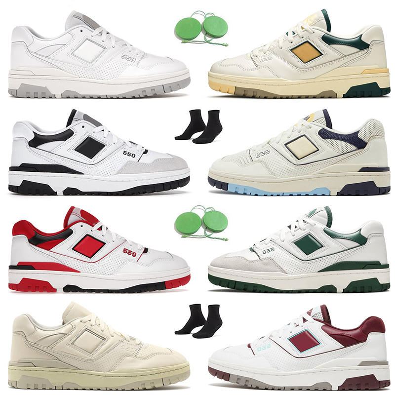 

B550 550 Women Mens Casual Shoes BB550 White Grey Rich Paul Auralee Ecru Green Yellow Black Red Panda Cream Platform Designer Sneakers Sports Trainers With Socks, C47 oak leaf green 40-45