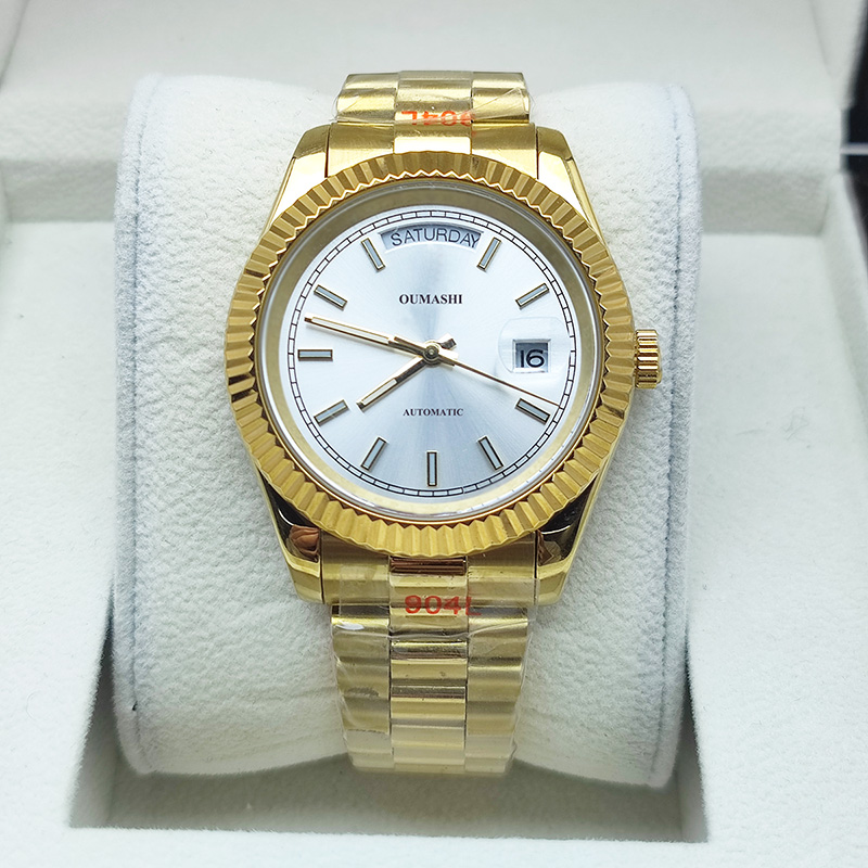 

40MM Luxury Fashion Men's Watch Automatic Mechanical Sapphire Glass Day Date Display Gold Strap