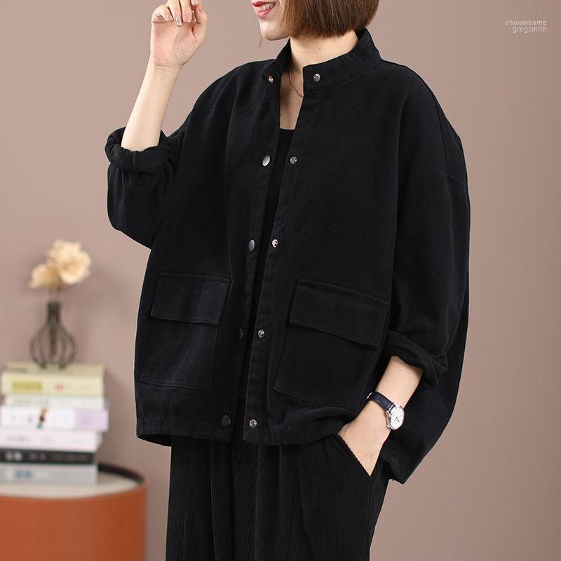 

Women's Jackets Cotton Denim Jacket Tweed Coat Beige Winter Women 2022 Long Plaid Luxury Harajuku, Black