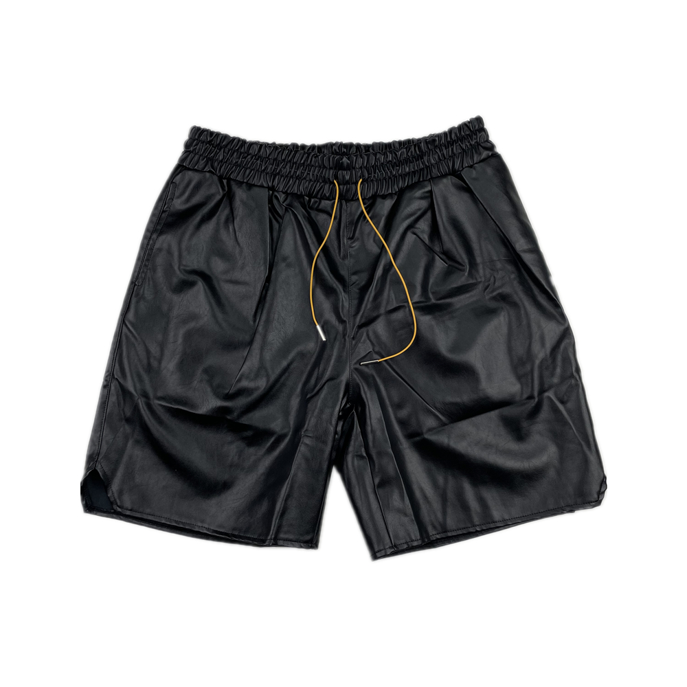 

Summer Faux Leather Sweatshorts Men Loose Fit Jogger Streetwear Two-Pocket
