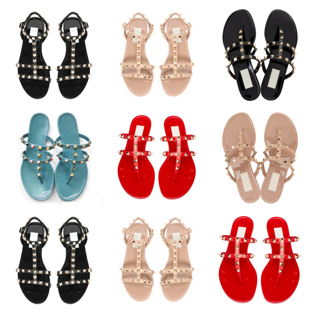 

Brands Fashion Women Rivets slipper ladies Flat jelly candy color Slippers thong sandals Girls Flip Flops studded Summer Shoes Cool Beach Slides Shoes 35-40, Do not choose;other color;contact me