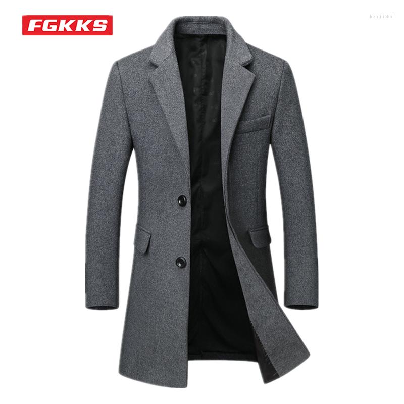 

Men's Wool & Blends FGKKS Autumn Winter Brand Men Coats Fashion Solid Color Middle Long Overcoat Luxury Business Casual Coat Male Kend22, Black